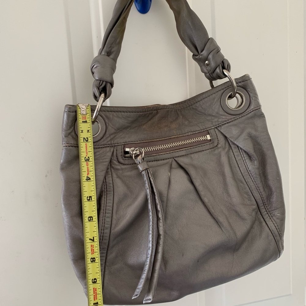 Coach Gray Leather Shoulder Bag with Braided Handle